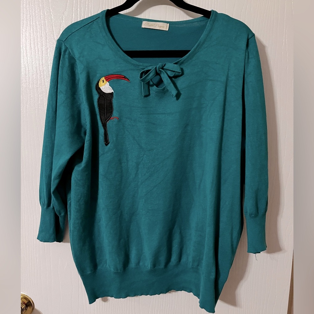 Belle Poque embroidered tie front sweater